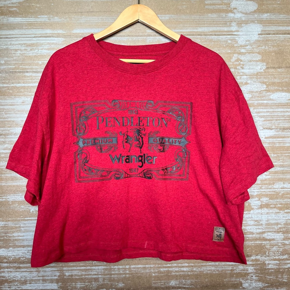 Wrangler x Pendleton Cropped Logo Tee Shirt Red Rodeo Western Womens M